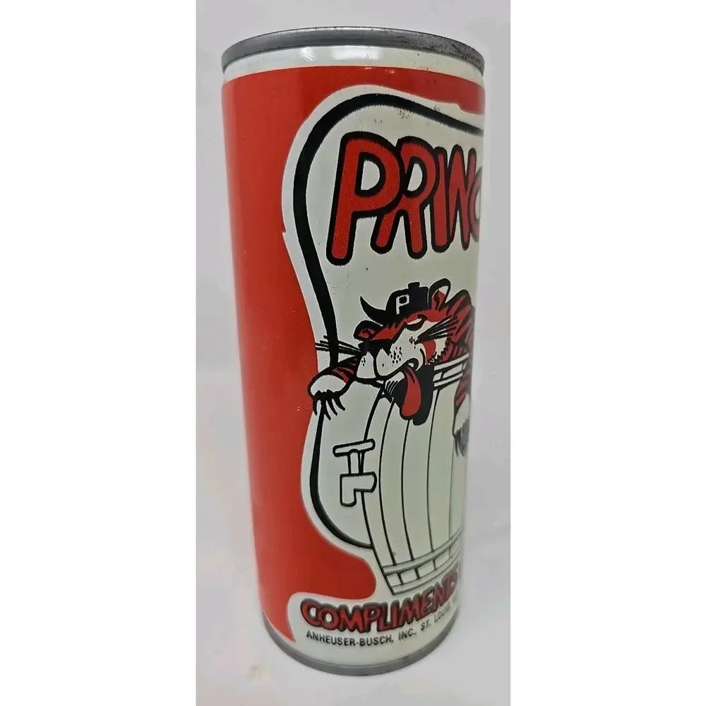 1980s Budweiser Princeton University 16oz Steel Beer Can Rolled Lip Coin Bank U2